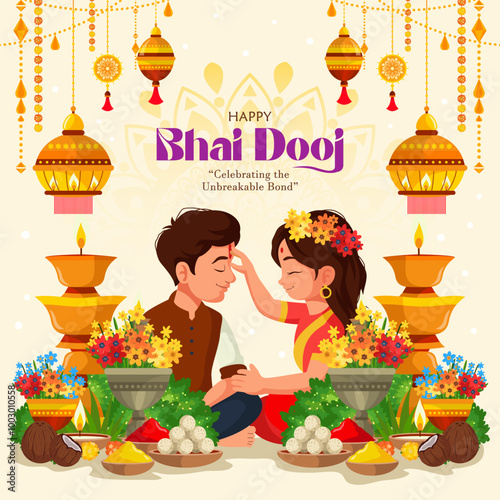 happy bhai dooj for Indian cultural, occasion background with puja thali decoration