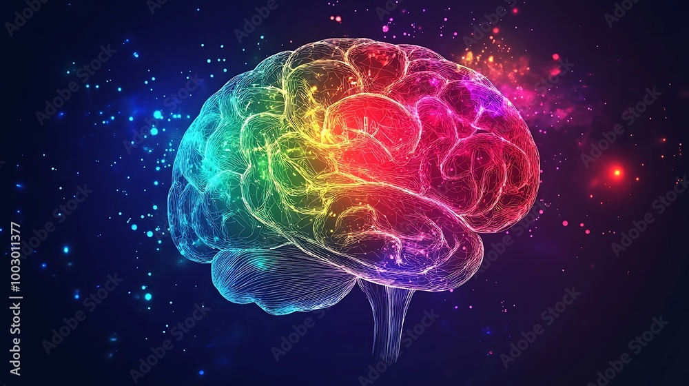 Colorful abstract depiction of human brain showcasing vibrant creativity image