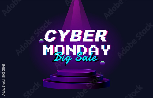 Cyber Monday banner with podium design and shop button concept