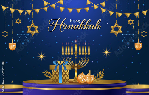 Happy Hanukkah background with creative symbols of Judaism for cover, card, poster