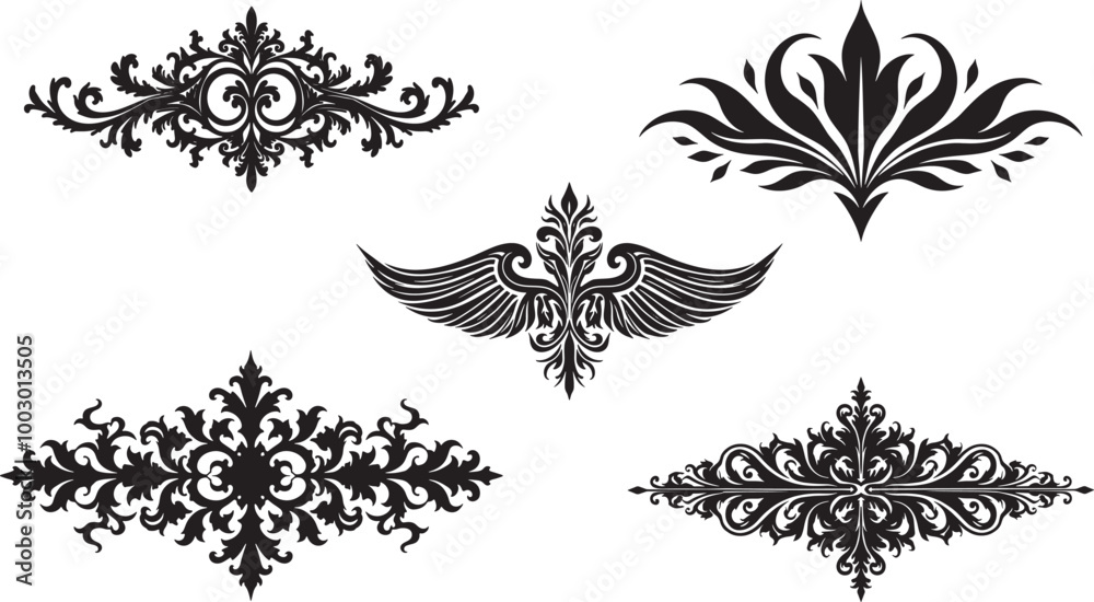 Silhouettes of Royal Floral Damask Victorian Motif for Graphic Design Silhouettes of Royal Floral Damask Victorian Motif for Graphic Design