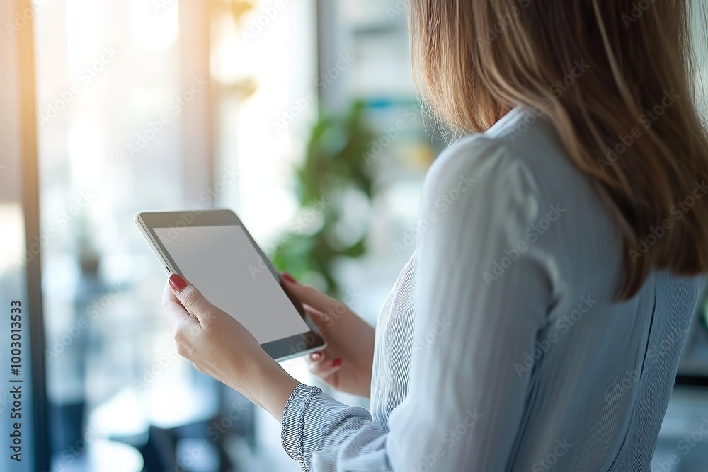 Business woman designer working on tablet in office Business woman designer working on tablet in office