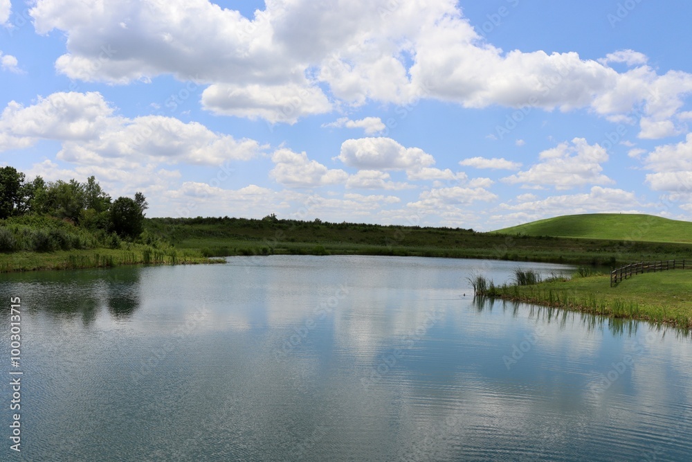 The calm pond in the countryside on a sunny day. The calm pond in the countryside on a sunny day.