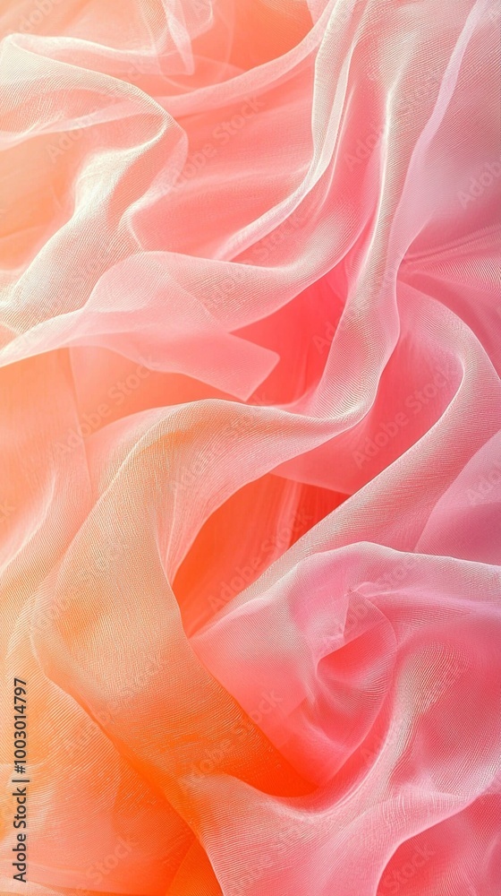 Fototapeta premium A soft, pink and orange gradient fabric with flowing waves creates an elegant...
