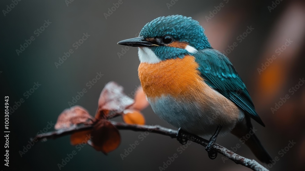 Obraz premium A vivid bird showcasing its striking plumage stands gracefully on a twig, its colors dazzling against a subtle background, symbolizing nature’s artistry.