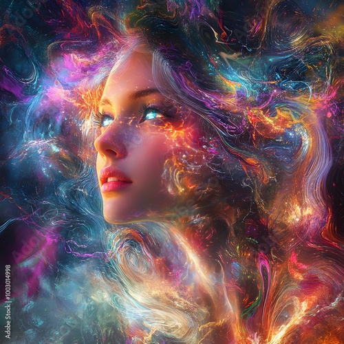 Colorful abstract portrait representing creativity and imagination.