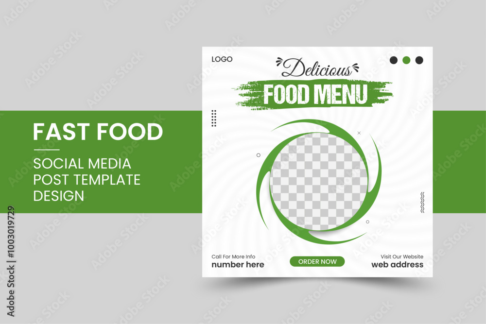 Fast food social media post template design, restaurant food marketing social media post template design