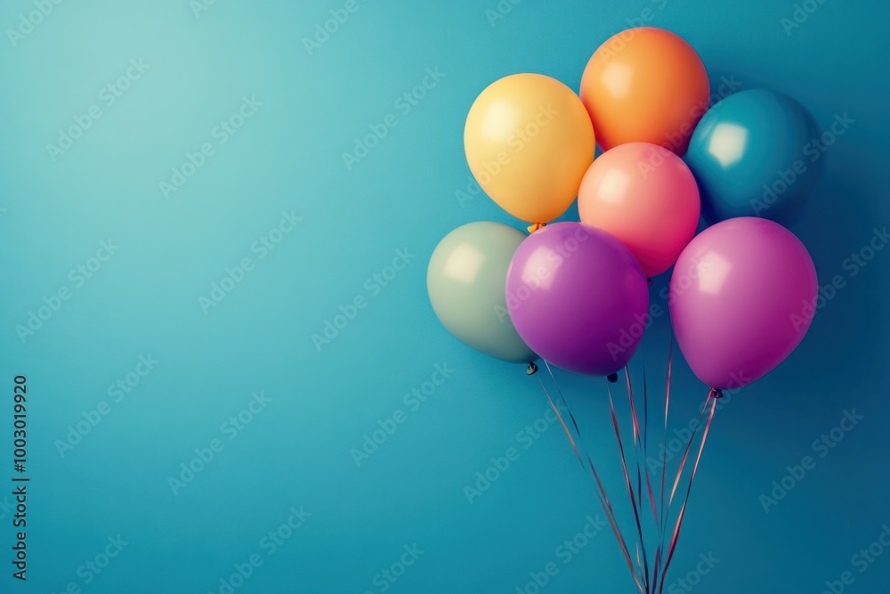 Vibrant Bunch of Colorful Balloons on Blue Background Vibrant Bunch of Colorful Balloons on Blue Background