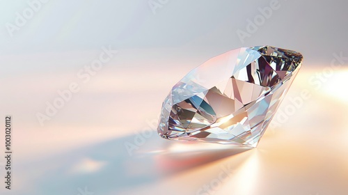 Sparkling brown diamond gemstone casting a shadow on a white background under...