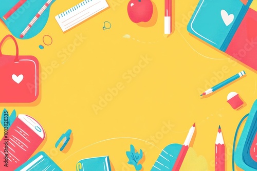 Colorful Back to School Workspace Illustration