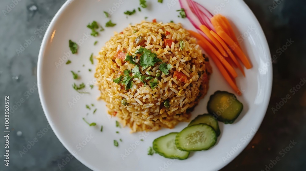 Colorful Vegetable Fried Rice on White Plate Colorful Vegetable Fried Rice on White Plate