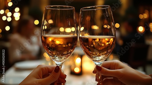 Celebrating a special occasion with two elegant glasses of rosé wine in a warmly lit restaurant