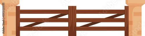 Sturdy wooden fence with brick pillars is standing on a white background, providing a sense of security and privacy