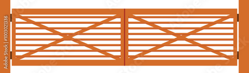 Double leaf wooden gate closing off access, providing privacy and security