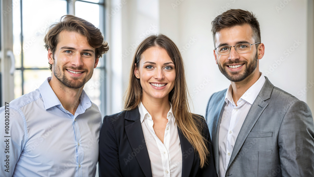group photo of three digital marketing employees smiling group photo of three digital marketing employees smiling