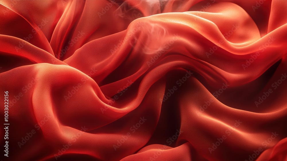 Fototapeta premium Elegant red silk fabric texture with delicate smoke waves