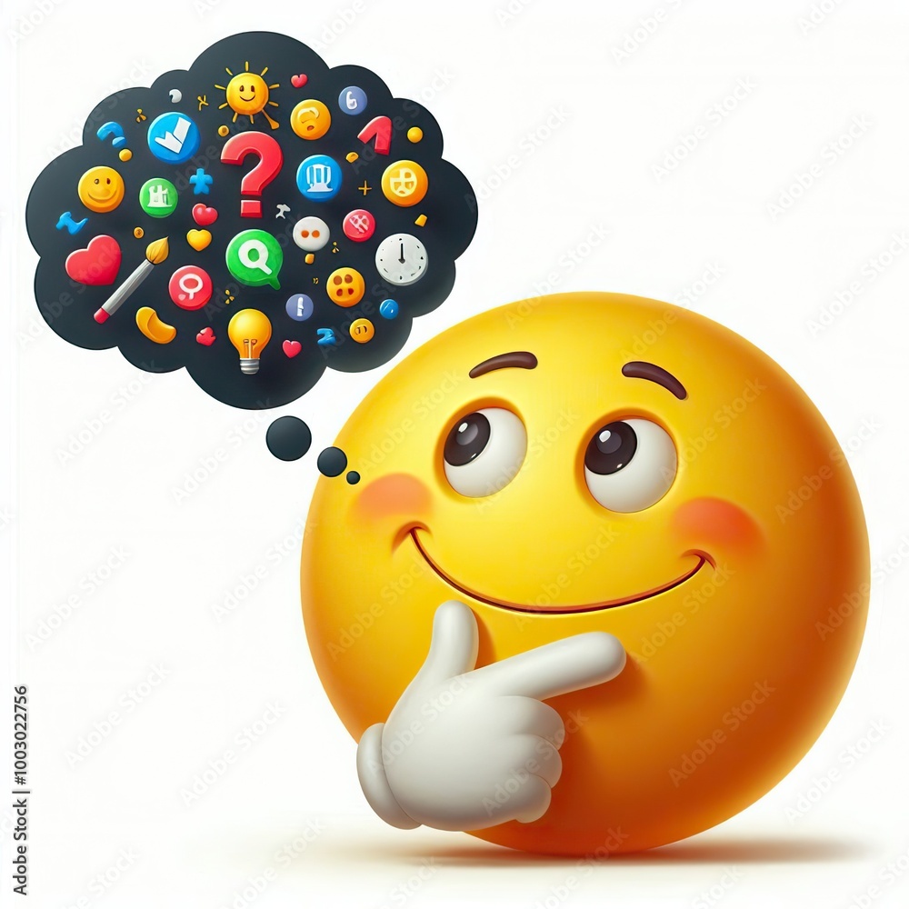 emoji with thoughts, with hand on chin, a doubtful or thinking ...