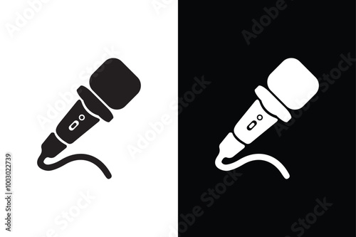 Classic Black And White Microphone Silhouette Vector Icon.