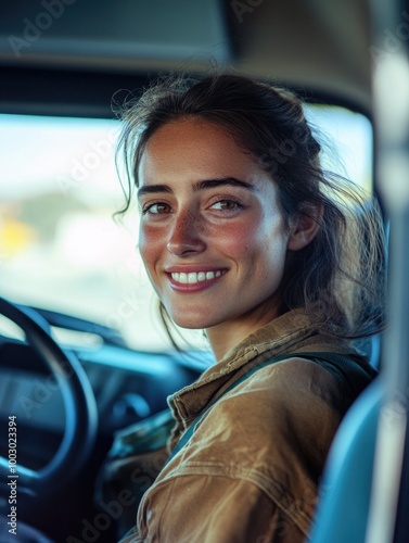 Smiling Driver in Truck