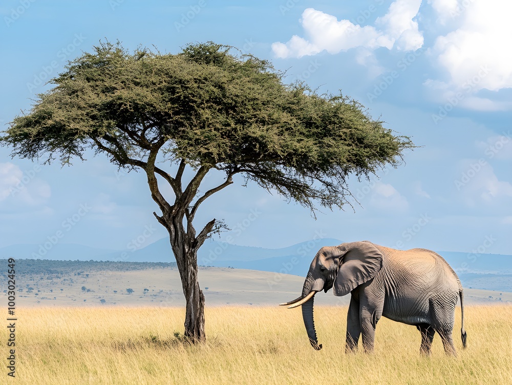 Fototapeta premium Lonely elephant on tree in Afrika