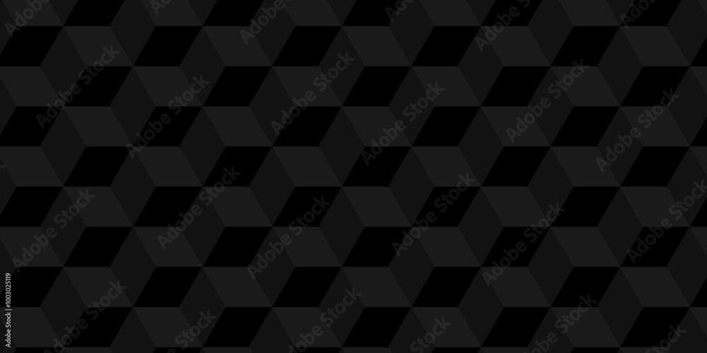Vector dark black geometric minimal cube hexagon surface texture metallic surface tiles smooth mosaic design. minimal black cubies block thin smooth structure isometric grid banner and wallpaper. Vector dark black geometric minimal cube hexagon surface texture metallic surface tiles smooth mosaic design. minimal black cubies block thin smooth structure isometric grid banner and wallpaper.