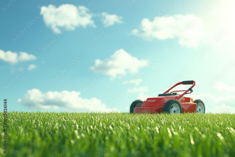 Fototapeta premium Photorealistic Lawn Mower on Fresh Green Grass