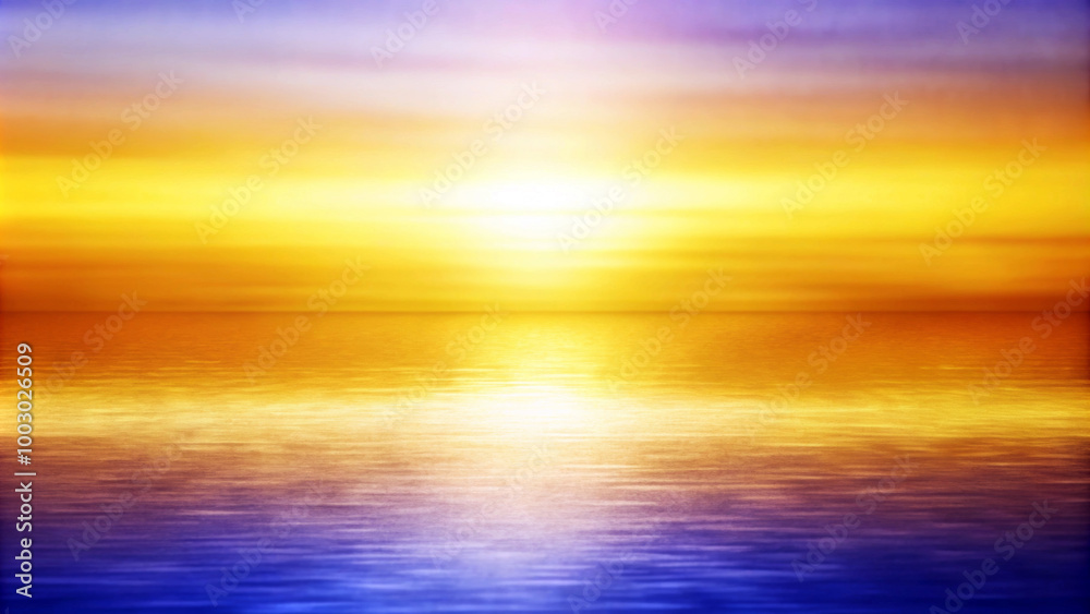 Brilliant shades of yellow, orange and purple blend seamlessly on a calm water surface, reminiscent of a sunset or sunrise. The reflection of the water amplifies the colors of the sky. AI generated. Brilliant shades of yellow, orange and purple blend seamlessly on a calm water surface, reminiscent of a sunset or sunrise. The reflection of the water amplifies the colors of the sky. AI generated.