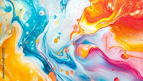 Colorful abstract background with liquid paint and swirling shapes. The... photo