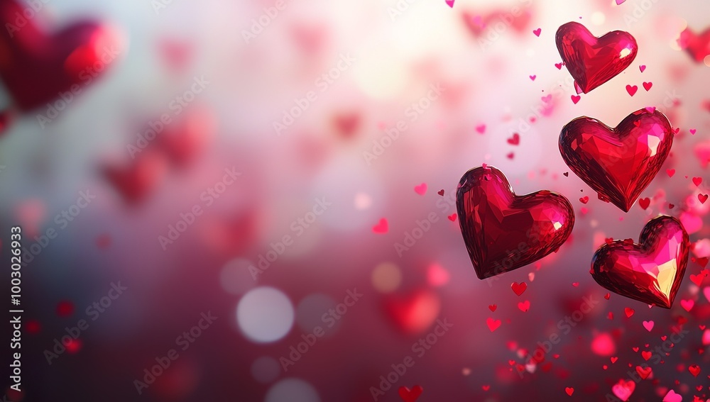 Obraz premium Valentine's Day background with red hearts, red and pink colors, red gradient...