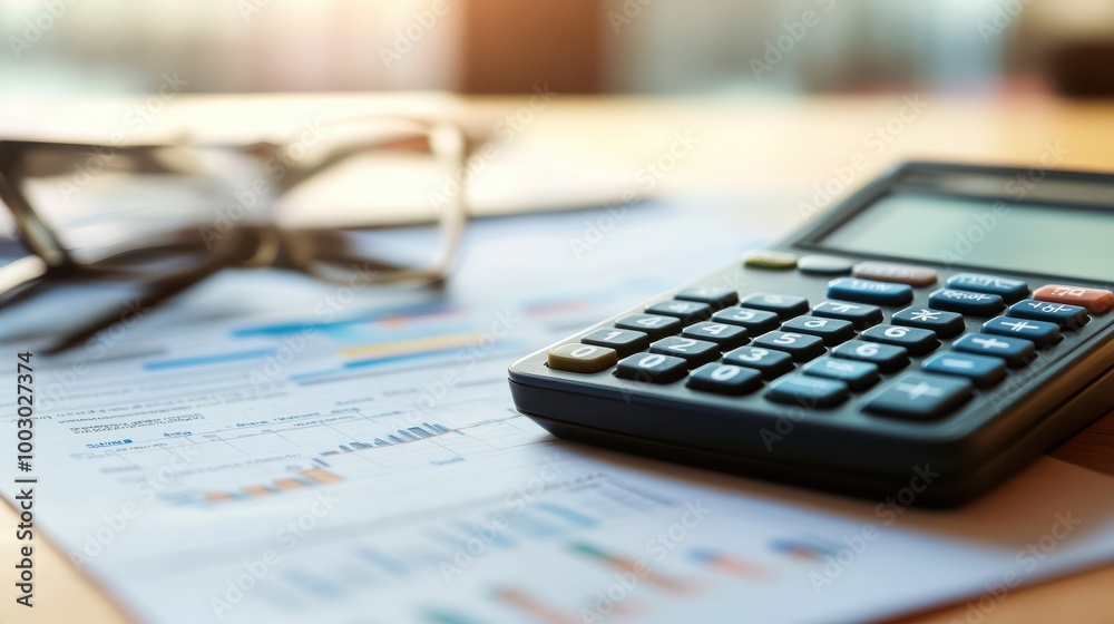 A calculator and financial documents on a desk, depicting the analytical side of business management A calculator and financial documents on a desk, depicting the analytical side of business management