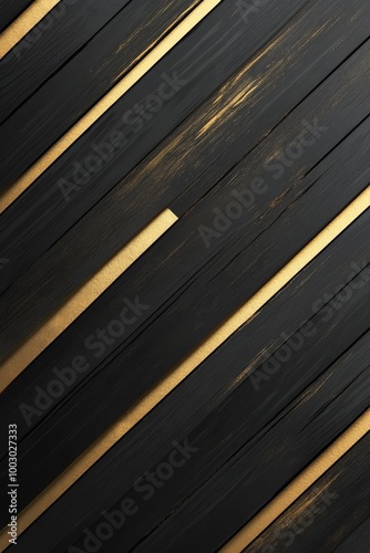 Elegant black and gold wooden wall with diagonal stripes showcasing modern de...