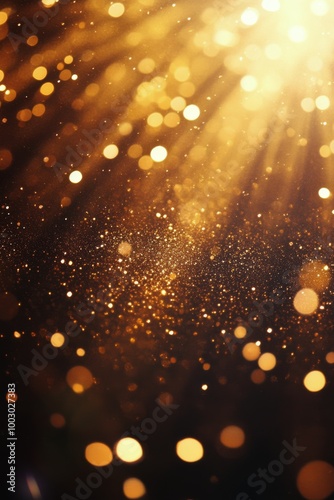 Captivating golden particles illuminated by radiant light in a dark environme...