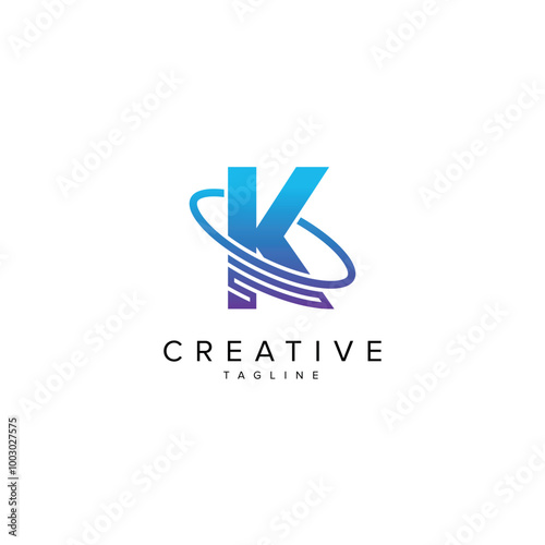 Modern Letter K and Planet Logo Design. Initial Vector Elements.