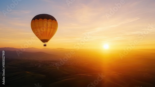 Couple Enjoying Hot Air Balloon Ride at Sunset