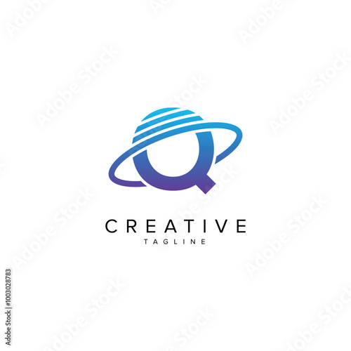 Modern Letter Q and Planet Logo Design. Initial Vector Elements.