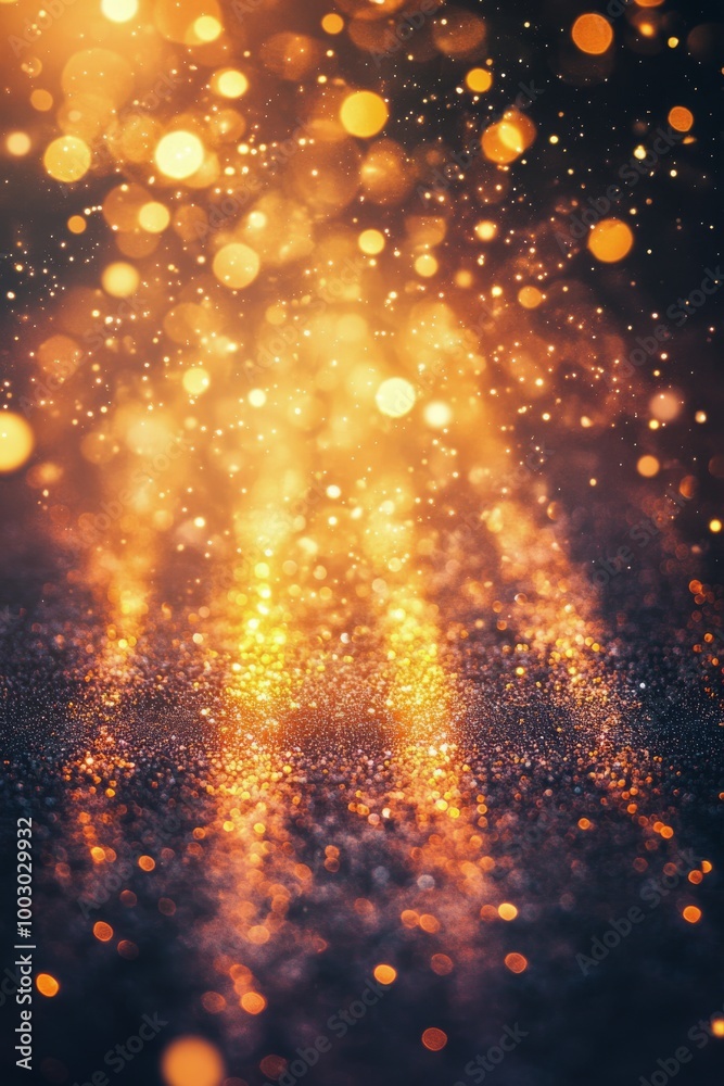 Obraz premium Captivating golden particles illuminated by radiant light in a dark environment during twilight