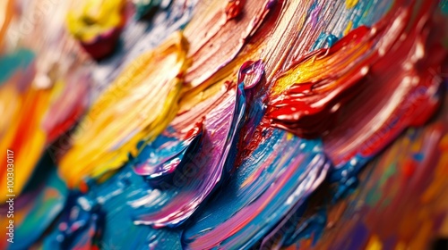 Vibrant colors in thick paint on a canvas illustrating an artistic expression