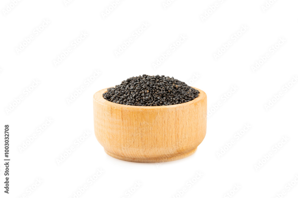 Basil seeds isolated on white background. Close-up. Superfood. Ocimum basilicum. Organic basil seeds. Basil seeds isolated on white background. Close-up. Superfood. Ocimum basilicum. Organic basil seeds.