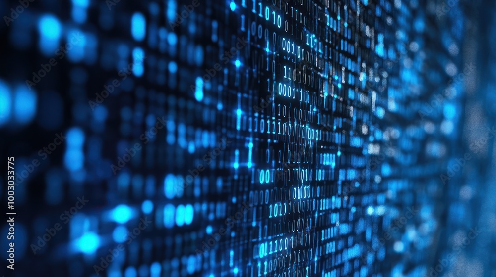 Blue digital binary data on computer screen background Blue digital binary data on computer screen background
