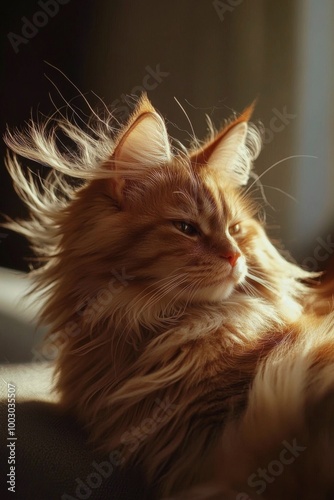 A serene ginger cat gazes out a sunlit window on a calm afternoon
