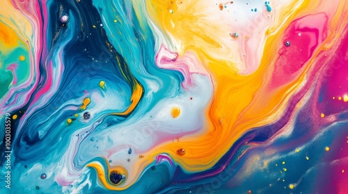 Vibrant abstract swirling colors in blue, yellow, and pink creating a mesmeri...