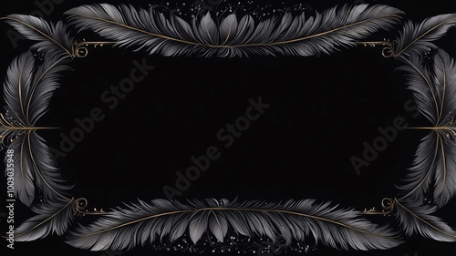 black feather themed border frame on black background