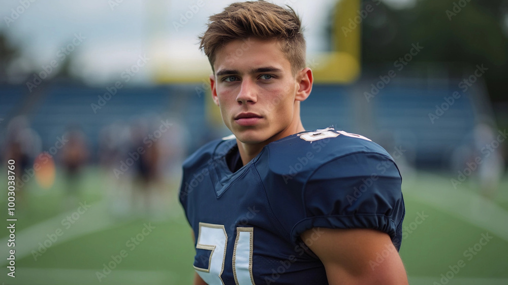 Portrait of an American football player at the stadium. Portrait of an American football player at the stadium.