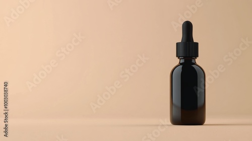 Sleek black dropper bottle on a light background used for essential oils or liquid supplements