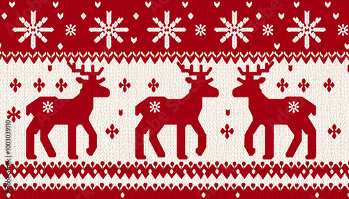 Traditional Nordic knit pattern with reindeer in red and white symbolizing Christmas coziness