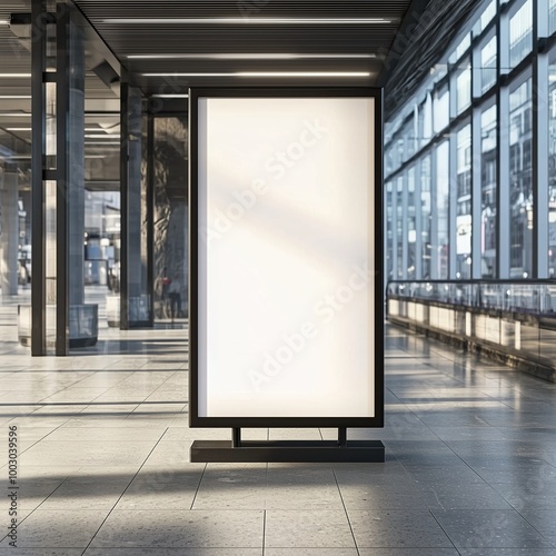 Clear billboard in public place with blank copy space screen for advertising or promotional poster content empty mock up lightbox for information blank display in station area with daylight.