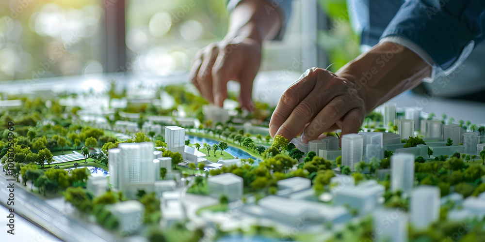 Fototapeta premium Sustainable Urban Development Planner Working on Green Projects.