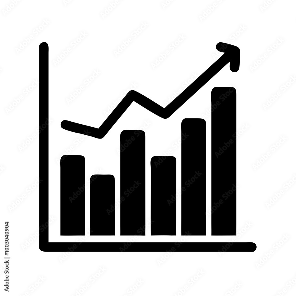 Business growth chart icon with upward trend graph in black silhouette Business growth chart icon with upward trend graph in black silhouette