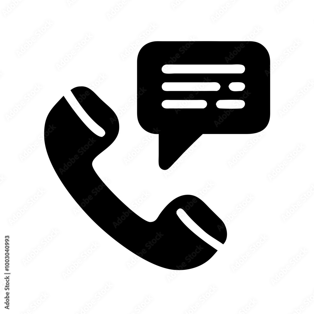Phone call icon with message bubble in black silhouette Phone call icon with message bubble in black silhouette