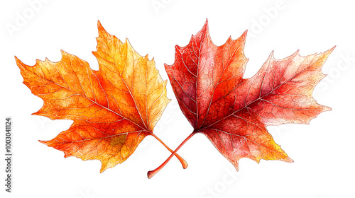 Vibrant autumn leaves in orange and red, capturing the essence of fall with their intricate design and natural beauty.